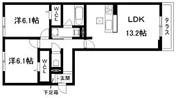 サンハイム二瀬 2LDKの間取図画像