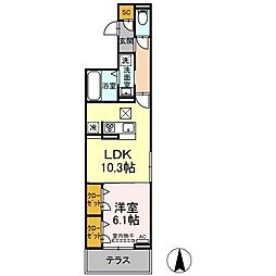 セレスティア助光C 1LDKの間取図画像
