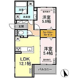 アルドゥール 2LDKの間取図画像