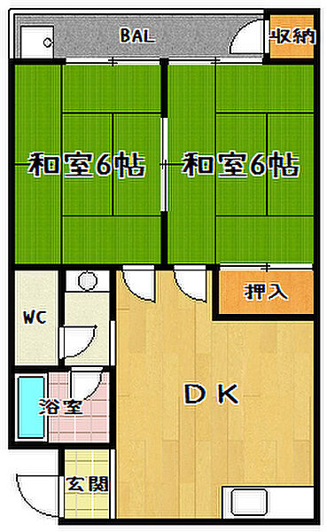 大宅マンション 305｜京都府京都市山科区大宅五反畑町(賃貸マンション2DK・3階・43.86㎡)の写真 その2