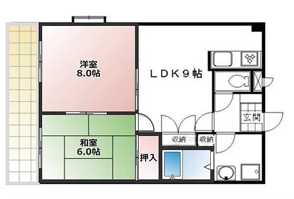 グリーンヴィレッジ吉田 402｜京都府京都市伏見区竹田田中宮町(賃貸マンション2LDK・4階・51.03㎡)の写真 その2