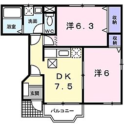シャンテ・ヒルズ 2LDKの間取図画像