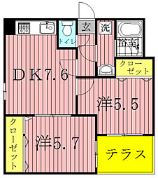 第3バロン 2DKの間取図画像