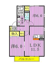 シュマンヴェールB 2LDKの間取図画像