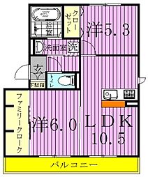 フルールおおたかの森 2LDKの間取図画像