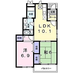 フラワータウンB館 2LDKの間取図画像