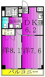 アンプルールフェール柏 2DKの間取図画像