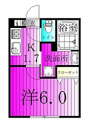 アリロッセ新鎌ヶ谷 1Kの間取図画像