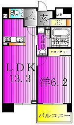 ベルヴュコート柏 1LDKの間取図画像