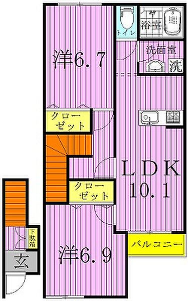 プティ　グリシーヌ 205｜千葉県野田市山崎(賃貸アパート2LDK・2階・59.95㎡)の写真 その2