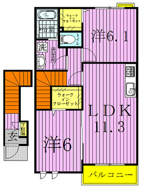 リリー　フィオーレ 204｜千葉県野田市堤台(賃貸アパート2LDK・2階・57.57㎡)の写真 その2