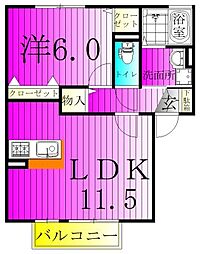 フルール・ロメリア 2階1LDKの間取り