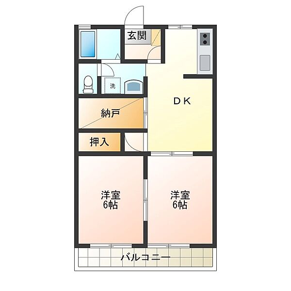 ハイツベルエア 206｜栃木県小山市駅東通り１丁目(賃貸アパート2SDK・2階・50.03㎡)の写真 その2