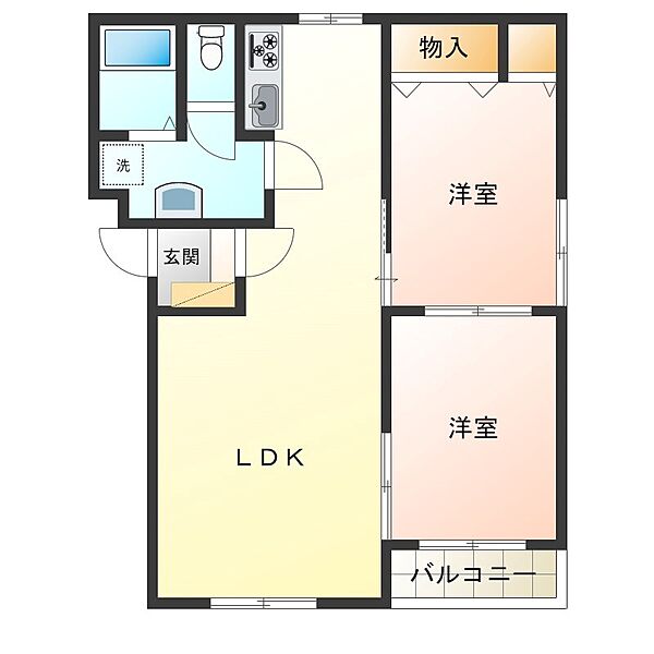 ヒーローマンション城南B棟 102｜茨城県結城市新福寺３丁目(賃貸マンション2LDK・1階・57.40㎡)の写真 その2