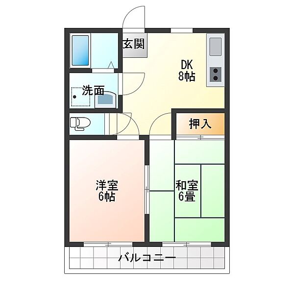 国分ハイツpartII 202｜栃木県小山市若木町３丁目(賃貸マンション2DK・2階・40.00㎡)の写真 その2