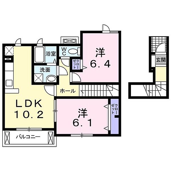 シャトーハイツ　D 202｜栃木県下都賀郡壬生町本丸１丁目(賃貸アパート2LDK・2階・55.84㎡)の写真 その2