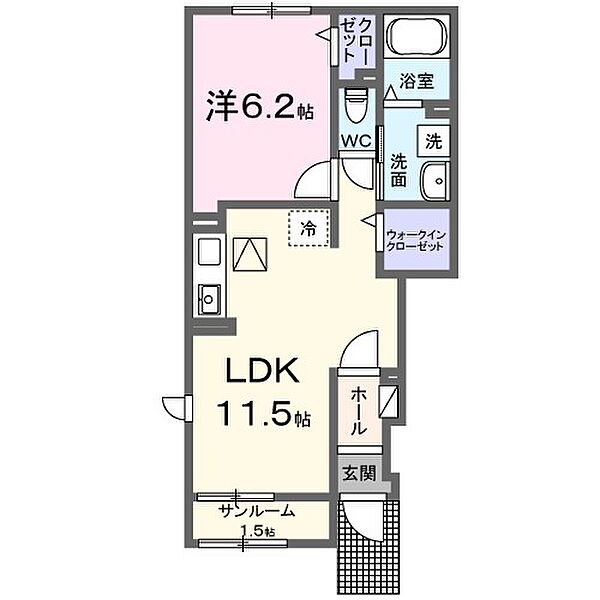 カーサエテルノC 101｜栃木県小山市西城南５丁目(賃貸アパート1LDK・1階・43.61㎡)の写真 その2