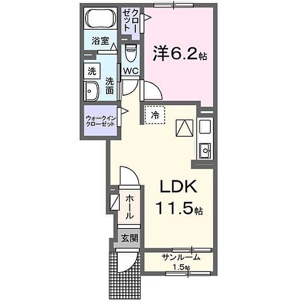 カーサエテルノC 104｜栃木県小山市西城南５丁目(賃貸アパート1LDK・1階・43.61㎡)の写真 その2