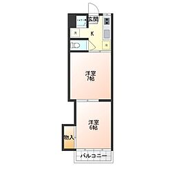 ハッピーハイツ山埼 1階2Kの間取り