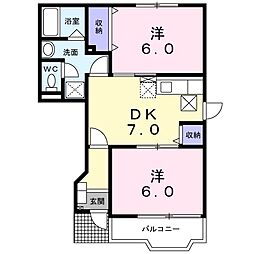ビュー・グランテ21　B 1階2DKの間取り