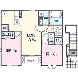 クラール高萩A 2LDKの間取図画像