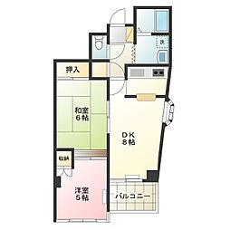 ロワールミタハイツ 2DKの間取図画像