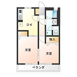 ハイムエレガントD 2DKの間取図画像