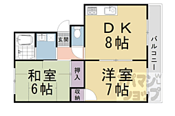 エクセルコート桂 2DKの間取図画像