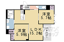 シャーメゾン嵐山　華 2階2LDKの間取り