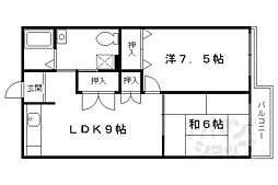 東向日パークハイツ 2階2LDKの間取り
