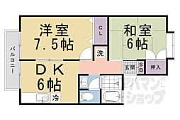 エンゼルハイム桂川 2階2DKの間取り
