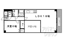 京都地下鉄東西線 太秦天神川駅 徒歩1分の賃貸マンション 2階2LDKの間取り