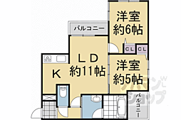 京都市伏見区羽束師鴨川町アパート 2LDKの間取図画像