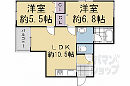 京都市伏見区羽束師鴨川町アパート 2LDKの間取図画像