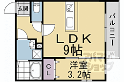 亀岡市南郷町アパート 1LDKの間取図画像