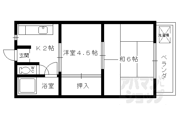 六斉ハイツ 2-C｜京都府長岡京市馬場一丁目(賃貸マンション2K・2階・28.09㎡)の写真 その2