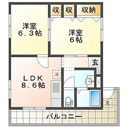 津興第1ビル 2DKの間取図画像