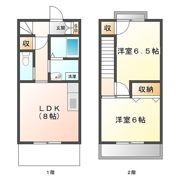 ロビンスII A｜三重県津市白塚町(賃貸テラスハウス2LDK・2階・52.90㎡)の写真 その2