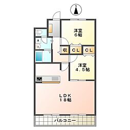 津ロードリーマンション 2LDKの間取図画像