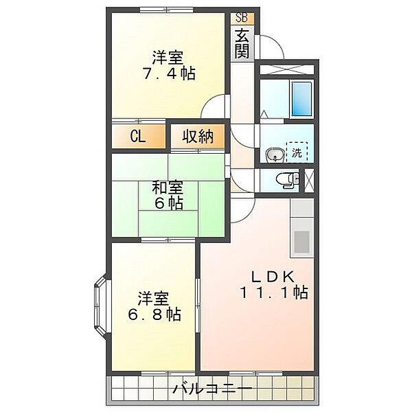 ルミナスパレス 206｜三重県津市栄町1丁目(賃貸マンション3LDK・2階・66.97㎡)の写真 その2