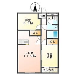 セピアコート 2LDKの間取図画像