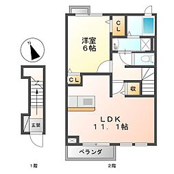 Y.YLilyB 1LDKの間取図画像