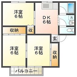 ハイツ花梨 3DKの間取図画像