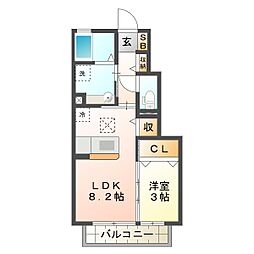 サンルミエール相川 1LDKの間取図画像
