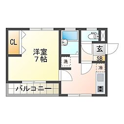 ベルエール上浜 1Kの間取図画像
