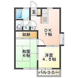 ハイツアーバン1 2DKの間取図画像