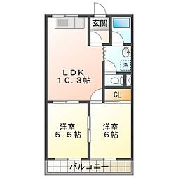 シルキータウンA棟 2LDKの間取図画像