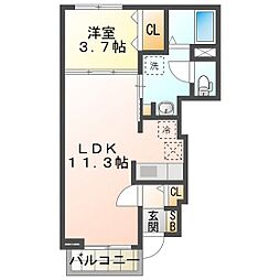 メロウ・ウィステリアA 1LDKの間取図画像