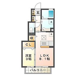 サンルミエール相川 1LDKの間取図画像