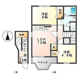 ミドルアーティクル 2LDKの間取図画像